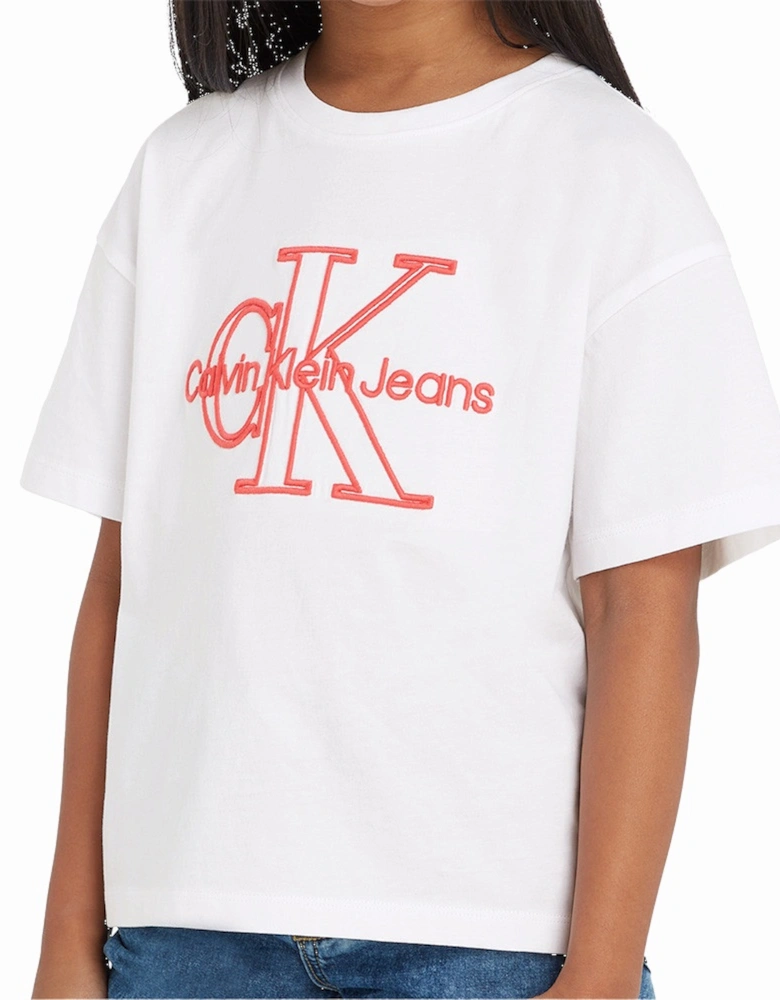 Juniors Embroidered Logo T-Shirt (White)