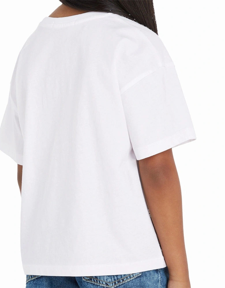 Juniors Embroidered Logo T-Shirt (White)
