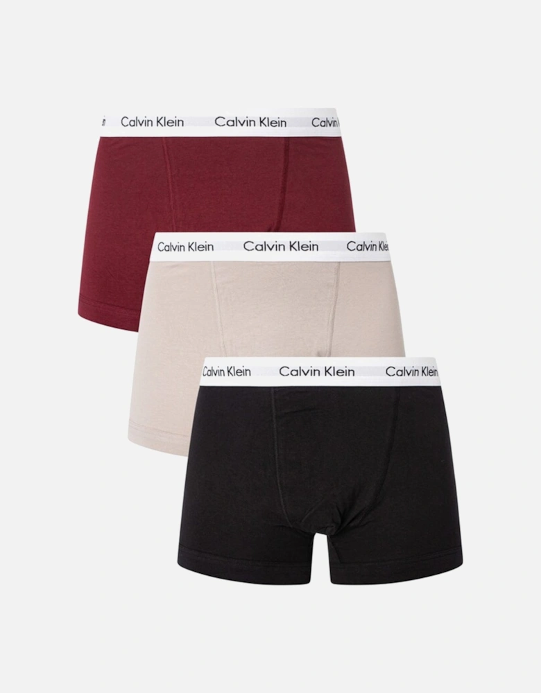 Mens 3 Pack White Band Boxers (Black/Burgundy/Beige)