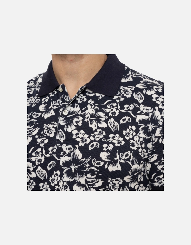 Mens Floral Print S/S Polo Shirt (Navy)