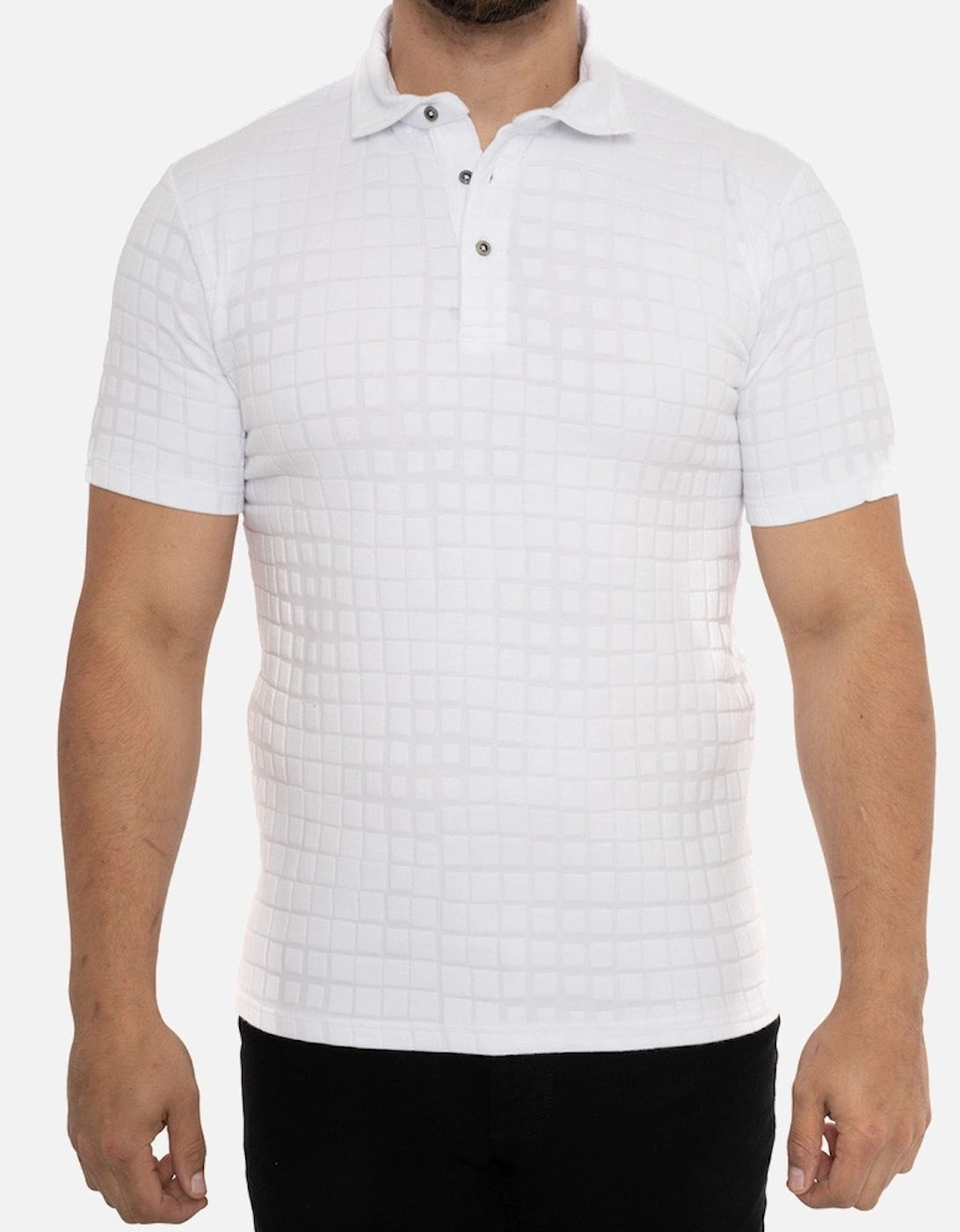 Mens S/S Check Polo Shirt (White), 8 of 7