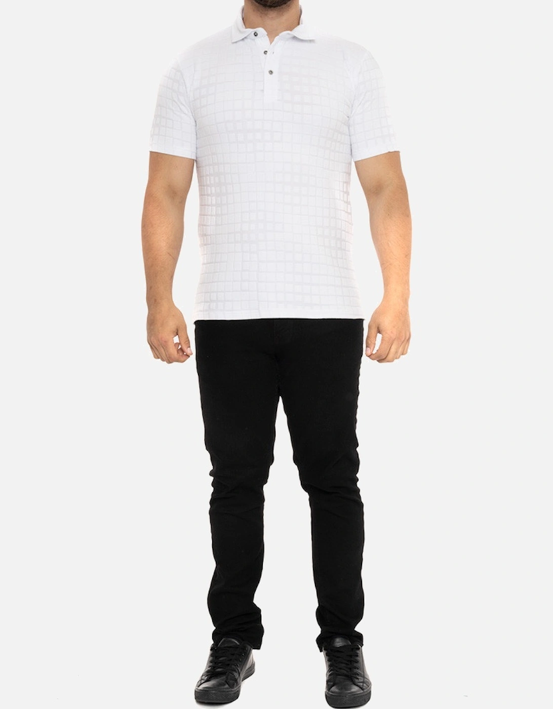 Mens S/S Check Polo Shirt (White)