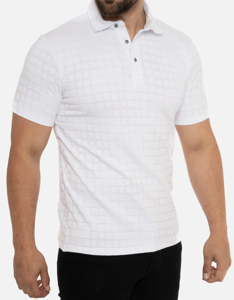 Mens S/S Check Polo Shirt (White)
