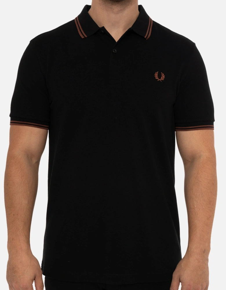 Mens Twin Tipped Collar Polo Shirt (Black/Brown)