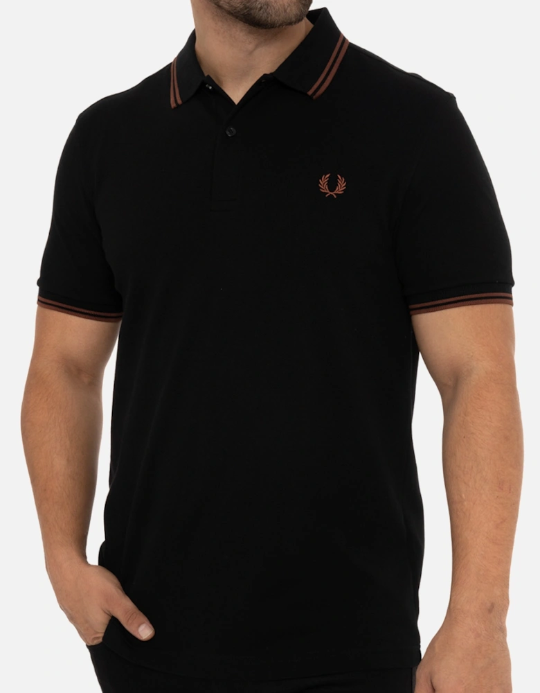 Mens Twin Tipped Collar Polo Shirt (Black/Brown)