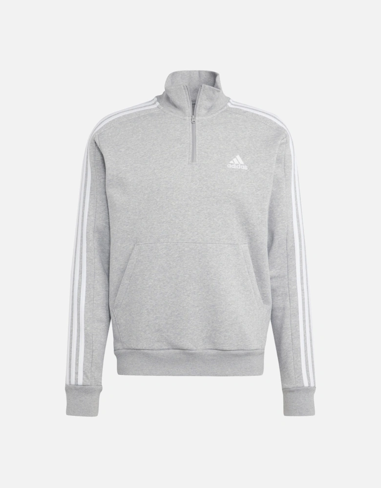 Mens 3-Stripe 1/4 Zip Fleece Sweatshirt (Grey)