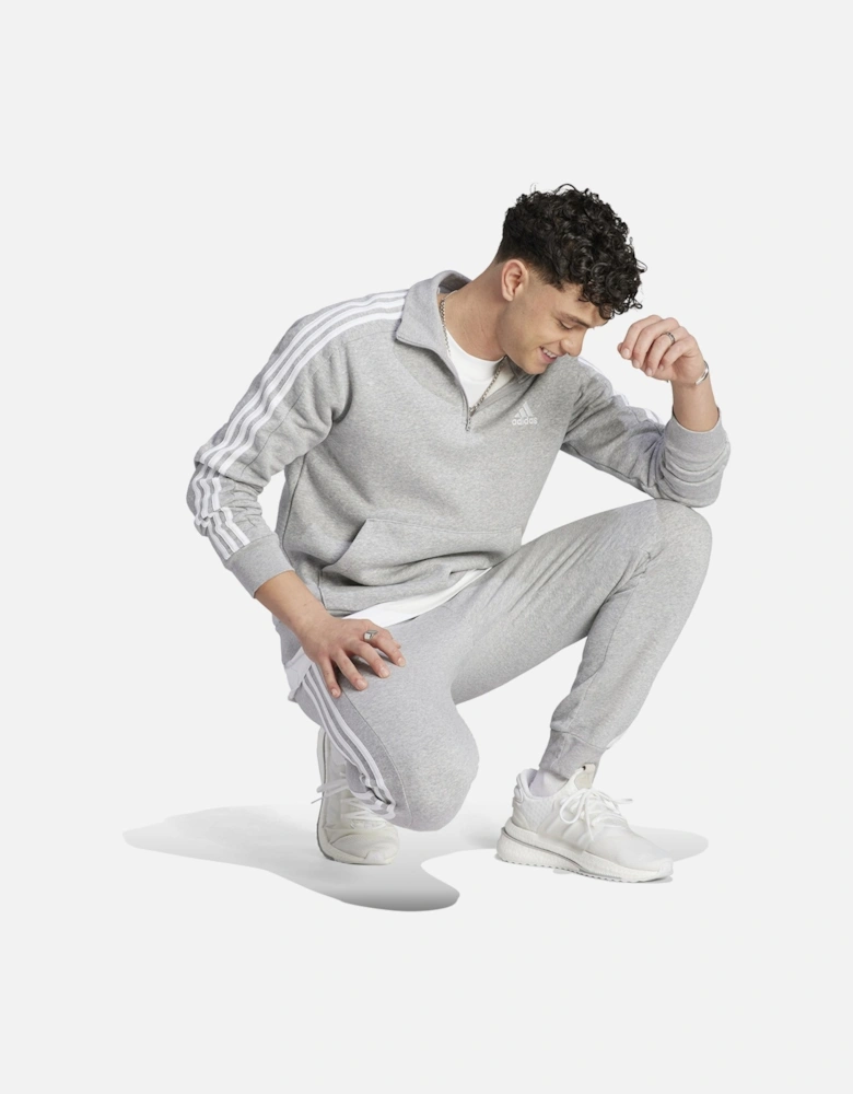 Mens 3-Stripe 1/4 Zip Fleece Sweatshirt (Grey)
