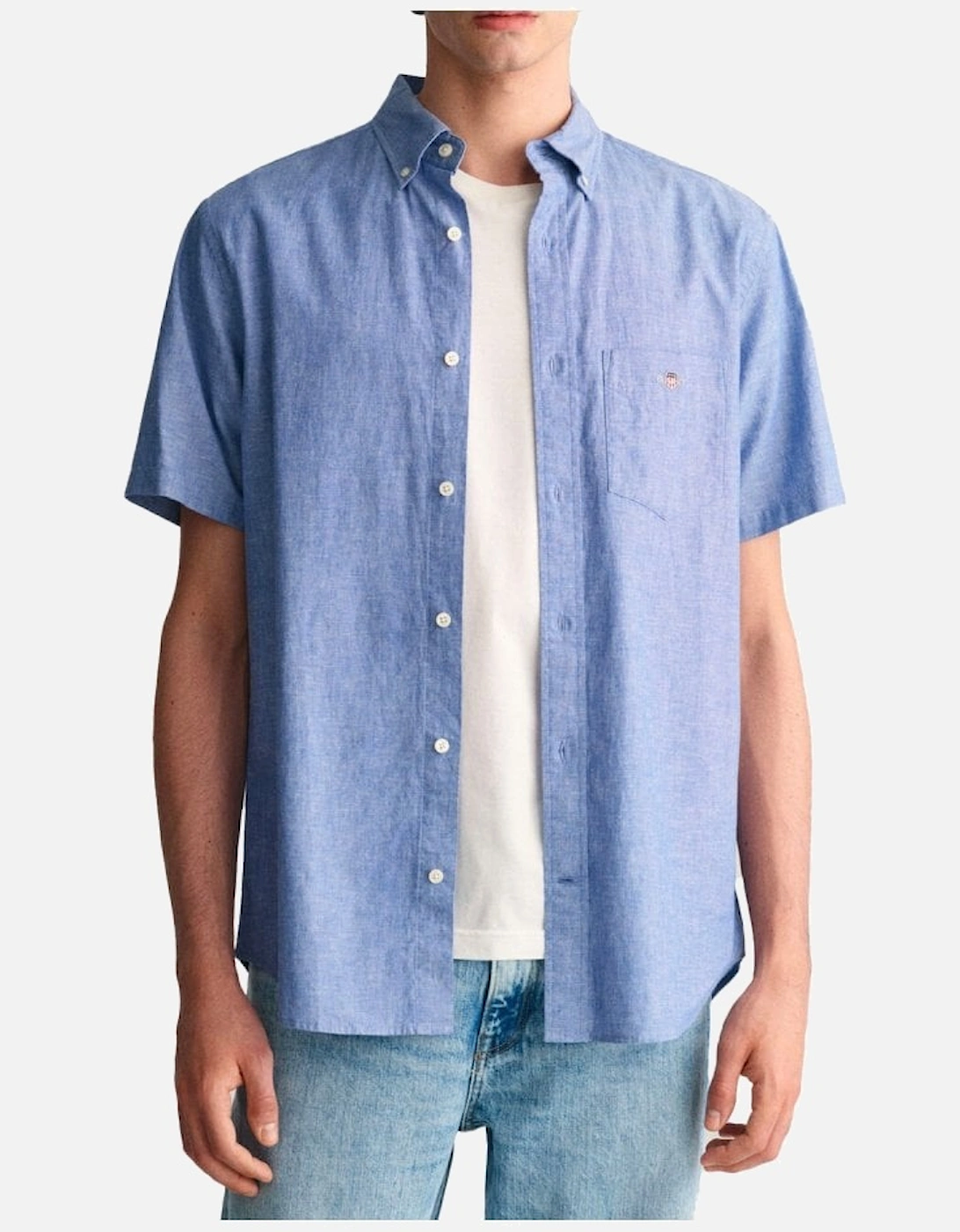 Regular Cotton Linen Short Sleeve Shirt Rich Blue