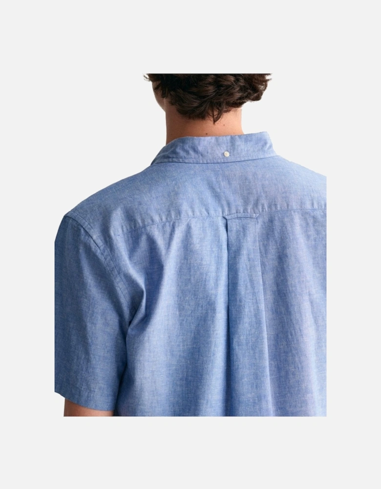 Regular Cotton Linen Short Sleeve Shirt Rich Blue