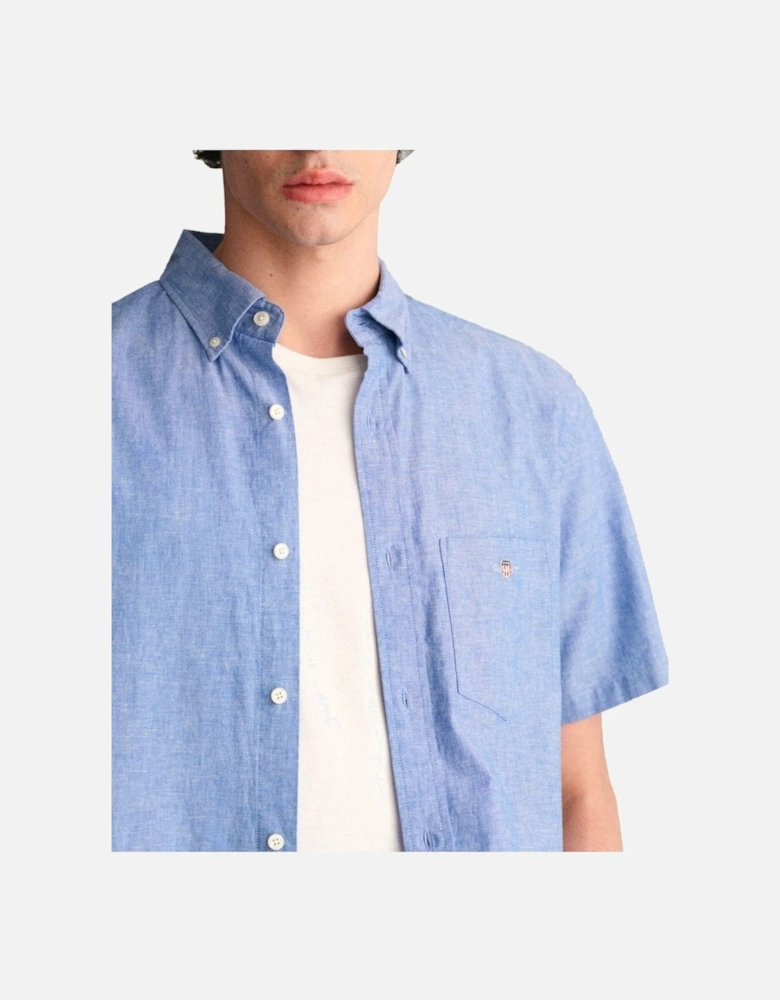 Regular Cotton Linen Short Sleeve Shirt Rich Blue