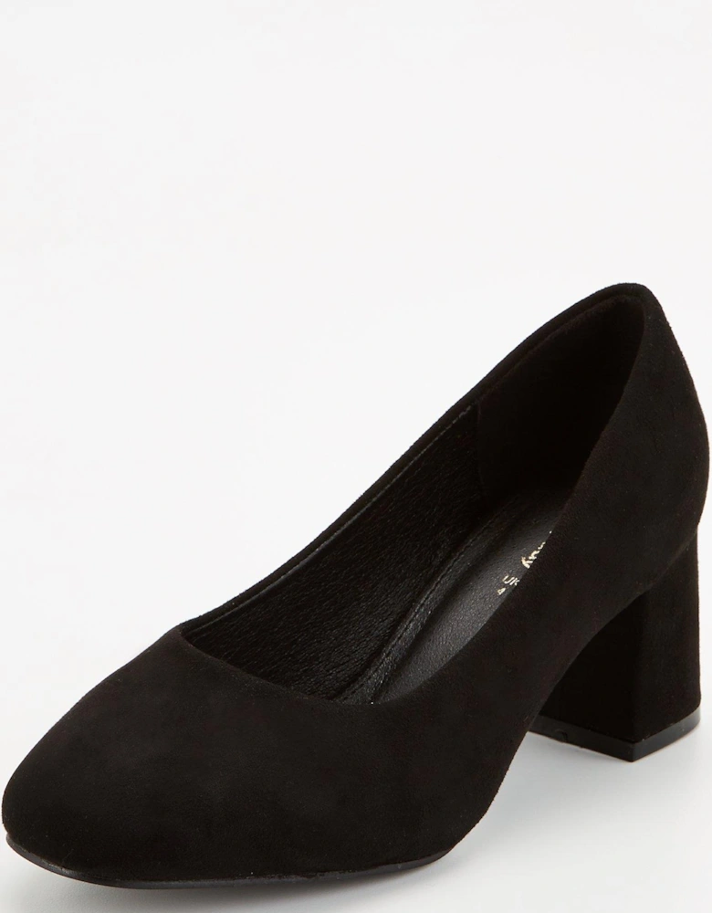 Extra Wide Fit Block Heel Court Shoe - Black
