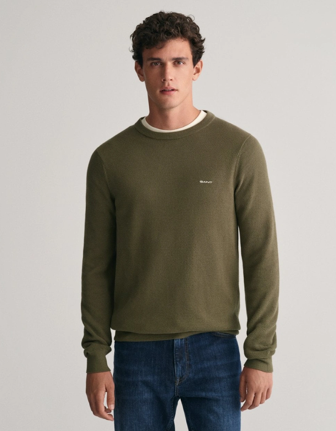 Mens Cotton Pique Crew Neck Jumper, 5 of 4