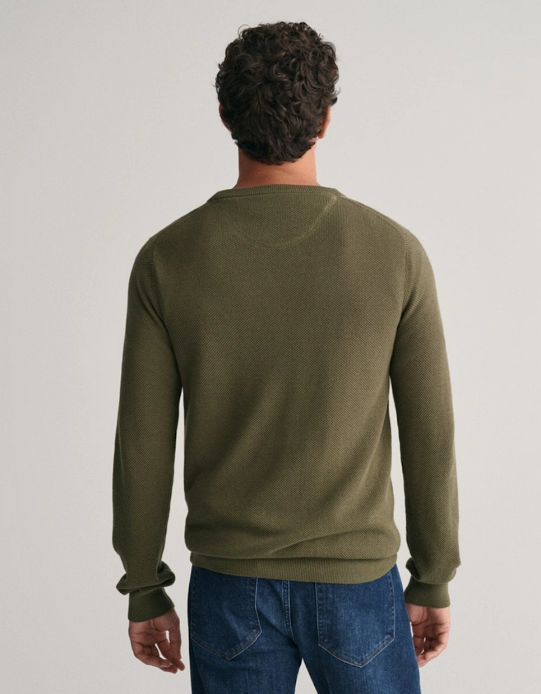 Mens Cotton Pique Crew Neck Jumper