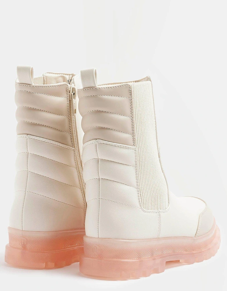 Girls Padded Pink Sole Boots - Cream