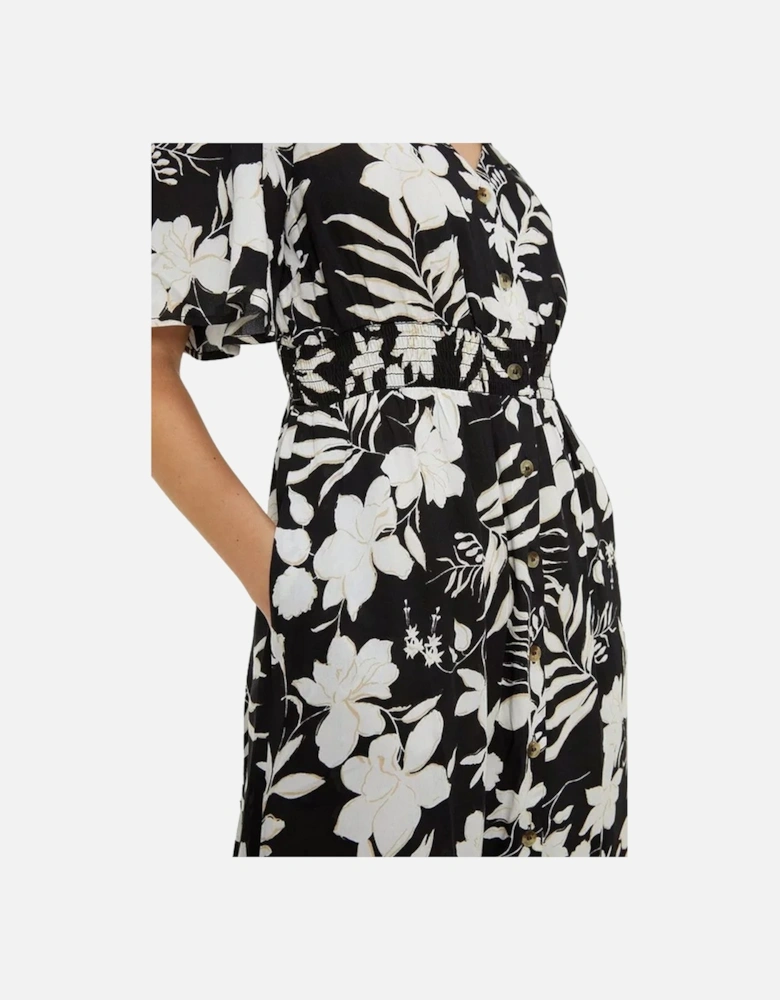 Womens/Ladies Floral Shirred Waist Midi Dress