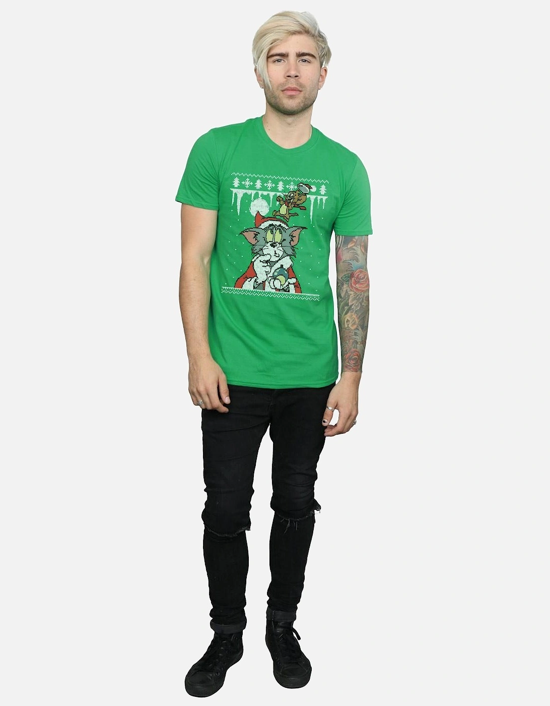 Tom And Jerry Mens Christmas Fair Isle T-Shirt