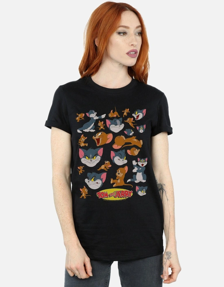 Tom And Jerry Womens/Ladies Many Faces Cotton Boyfriend T-Shirt