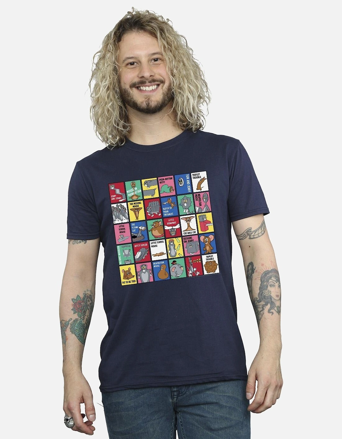 Tom And Jerry Mens Grid Squares T-Shirt