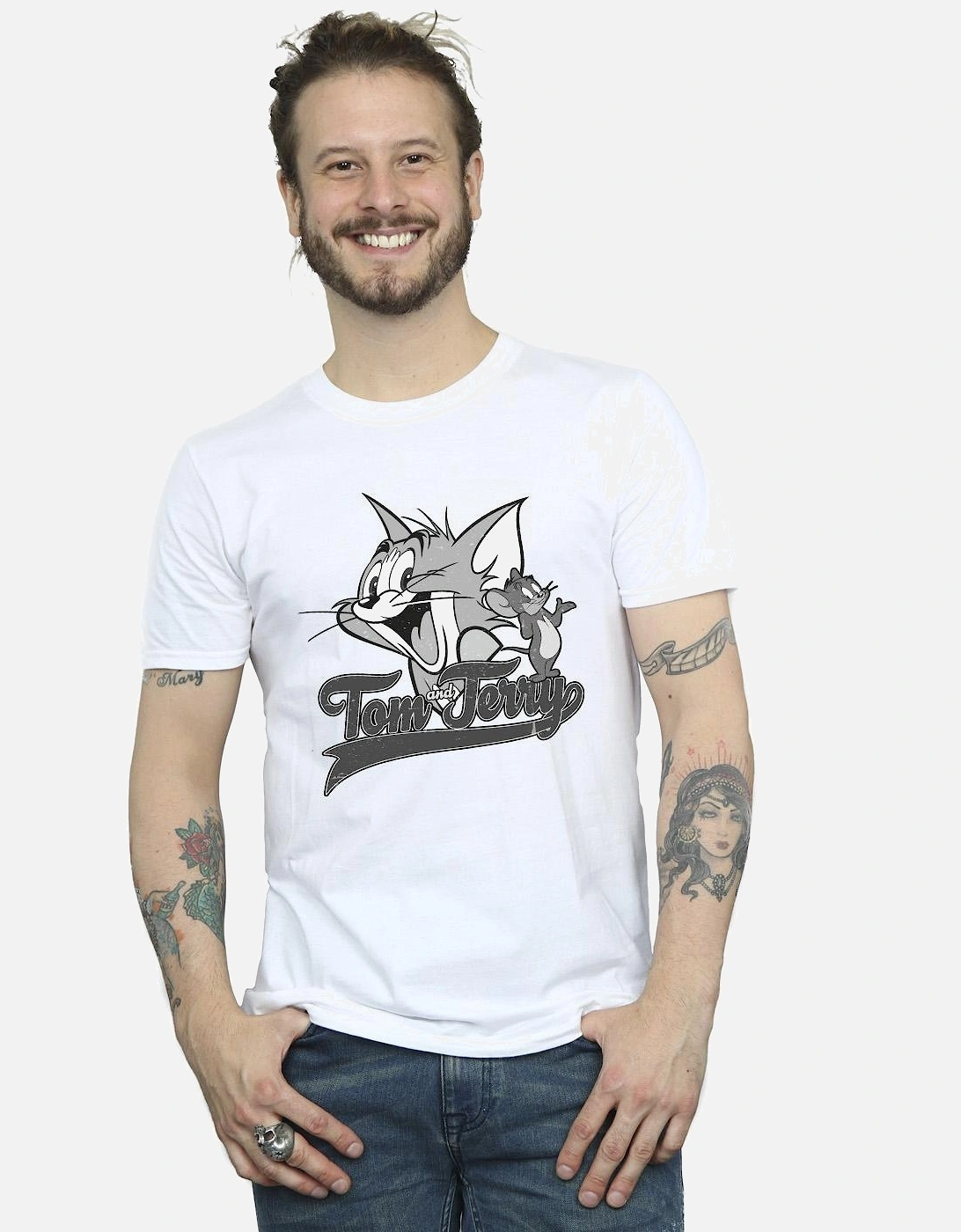Tom And Jerry Mens Greyscale Square T-Shirt