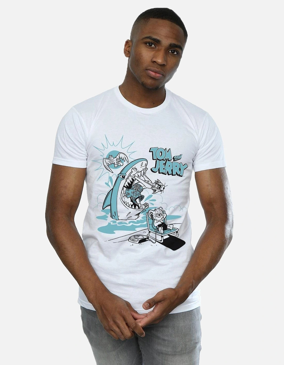 Tom And Jerry Mens Summer Shark T-Shirt