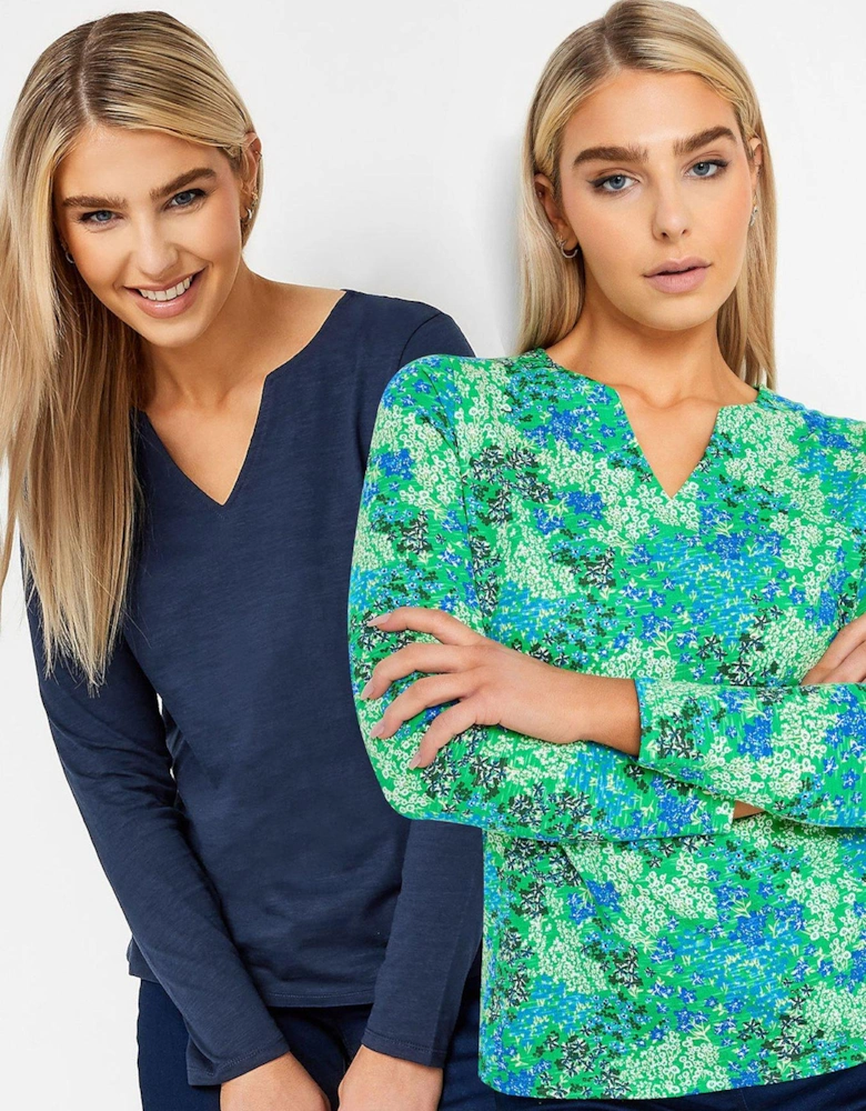 Ditsy Notch Neck Top (2 Pack) - Green