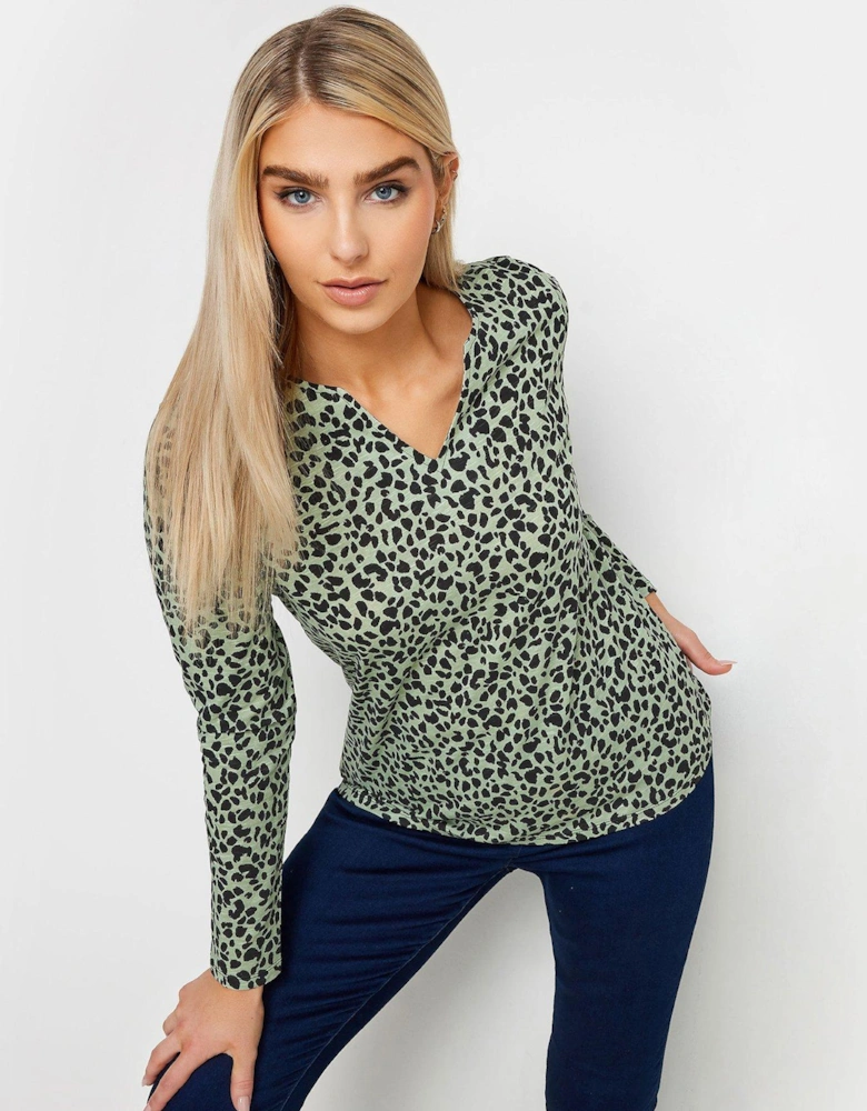 Animal Notch Neck Top - Green