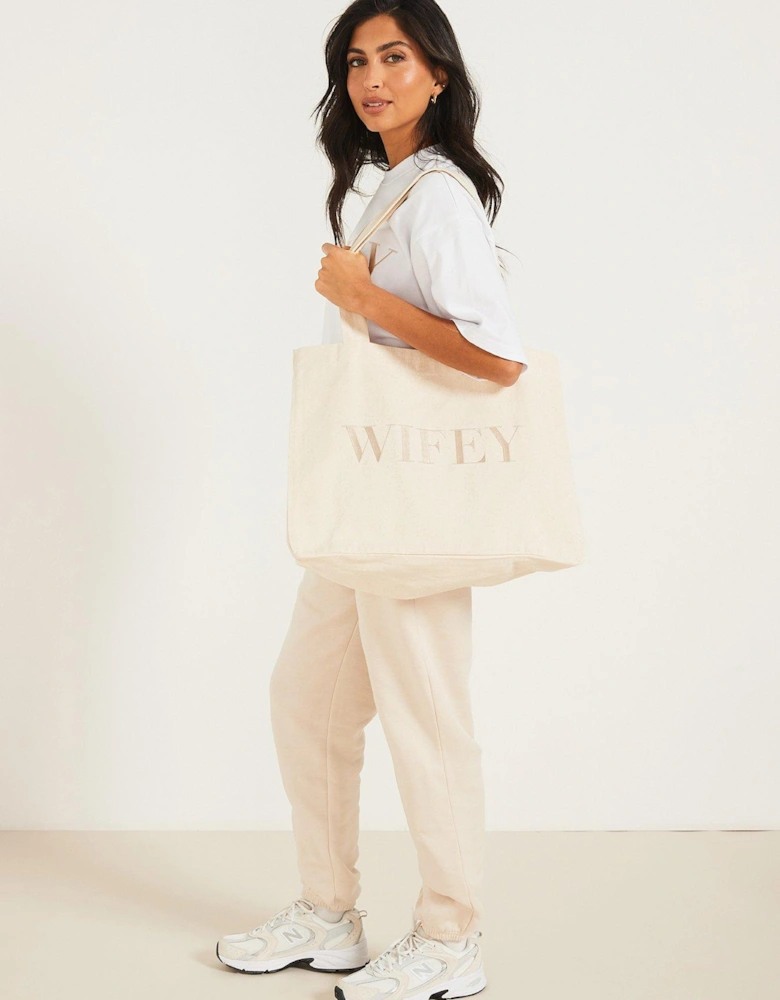 Wifey Embroidered Tote Bag - Champagne