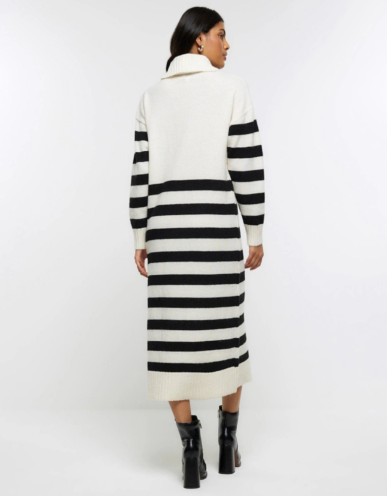 Stripe Roll Neck Midi Dress - Cream