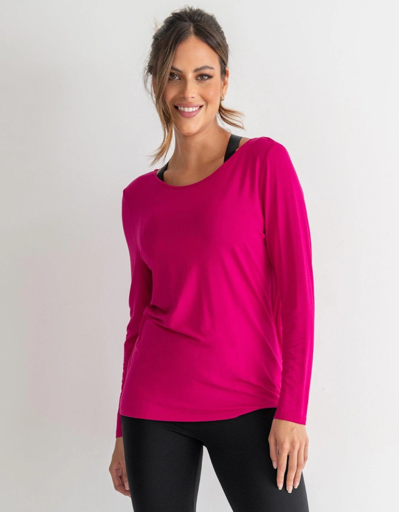 Cross Back Jersey Yoga Top - Pink