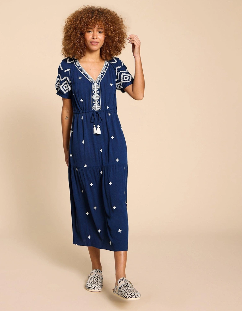 Mauve Embroidered Dress - Blue