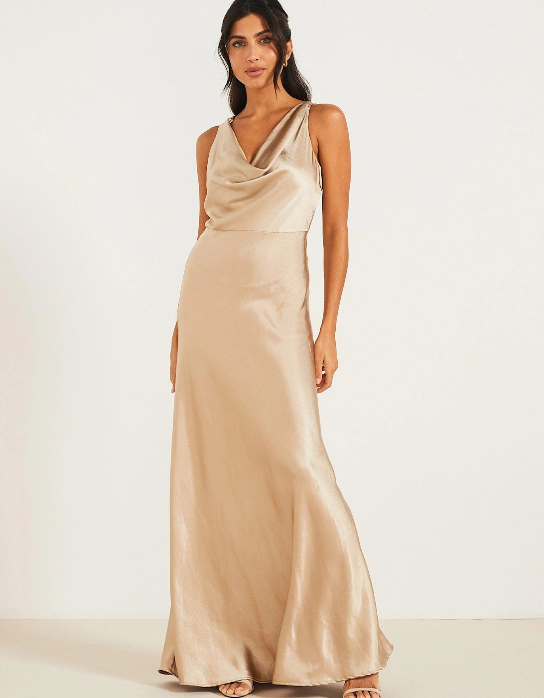 Cowl Front Satin Bridesmaid Dress - Champagne, 7 of 6