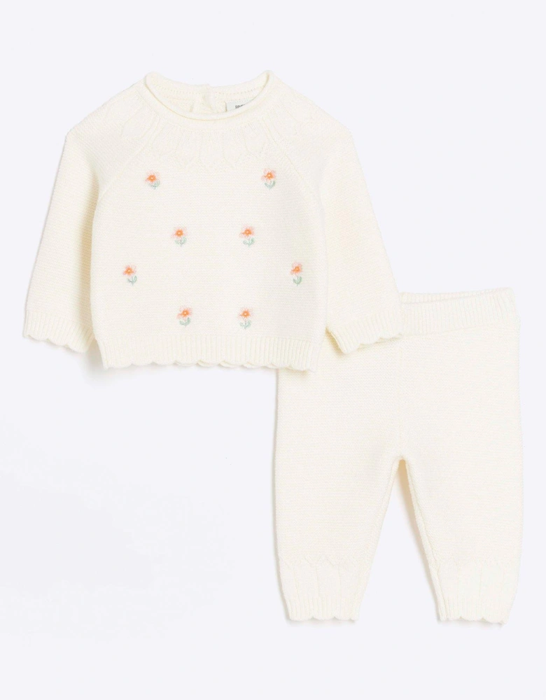 Baby Girls Floral Embroidery Set - Cream