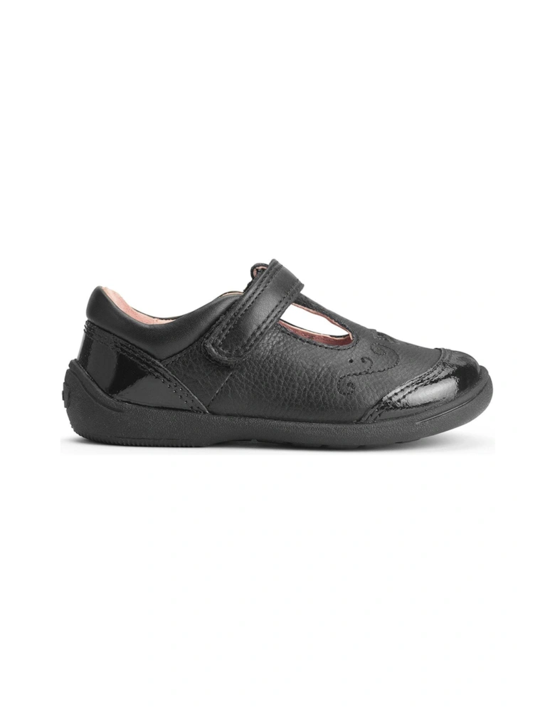 Dazzle Girls Black Leather And Patent T Bar First School Shoes