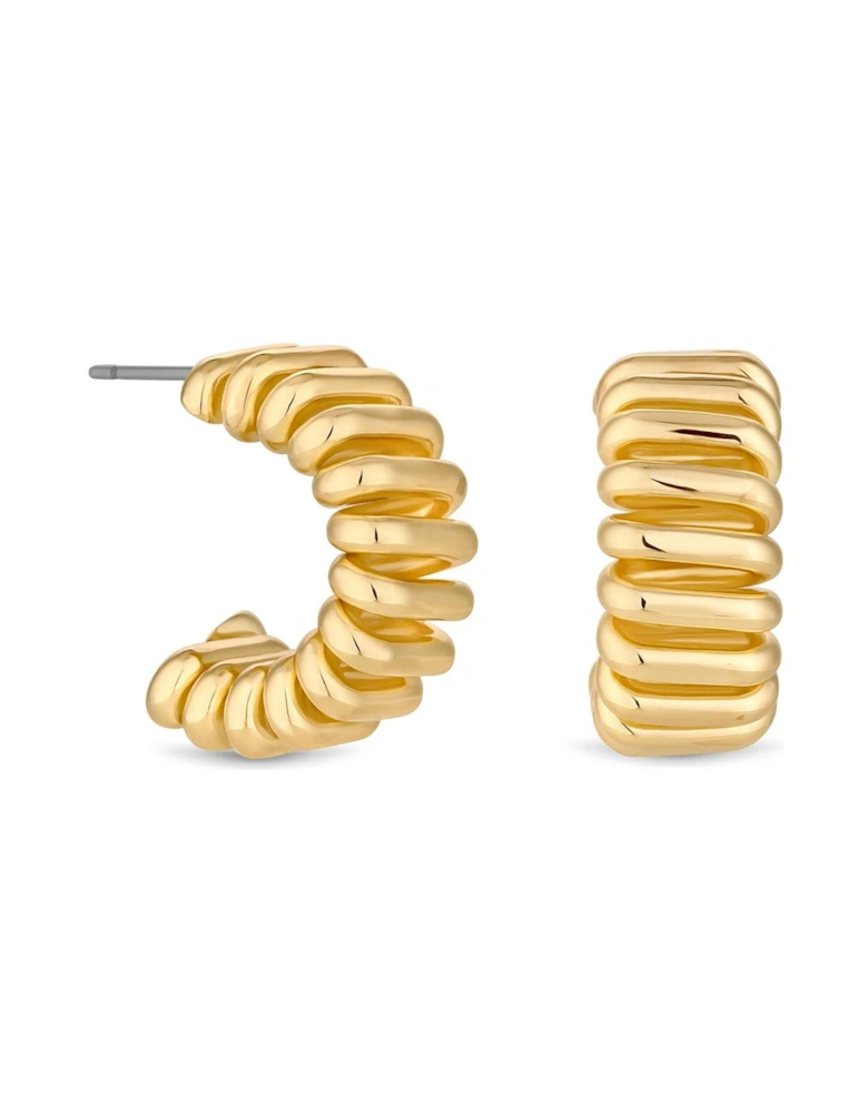 GOLD PLATED POLISHED RIBBED HOOP EARRING