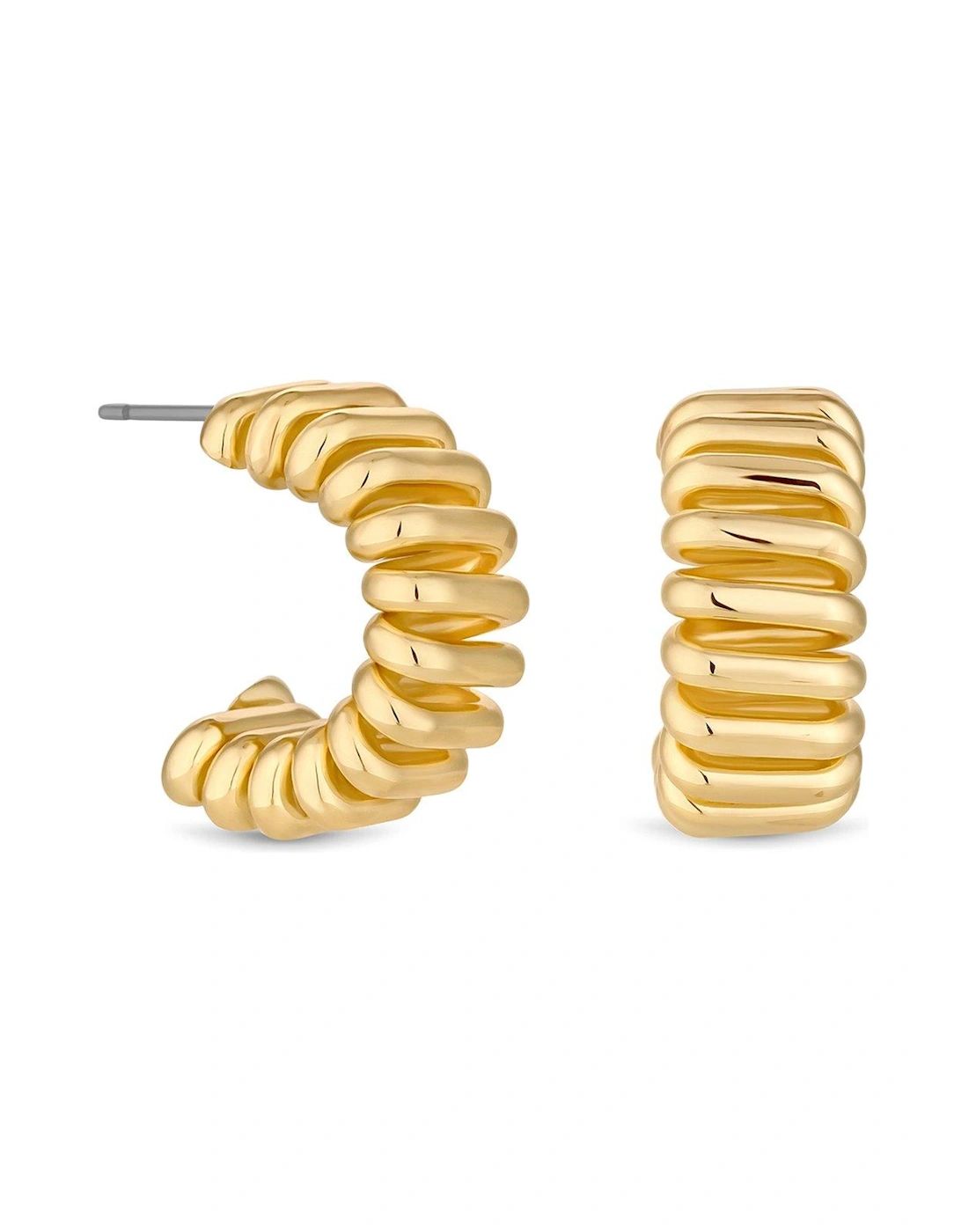 GOLD PLATED POLISHED RIBBED HOOP EARRING, 2 of 1