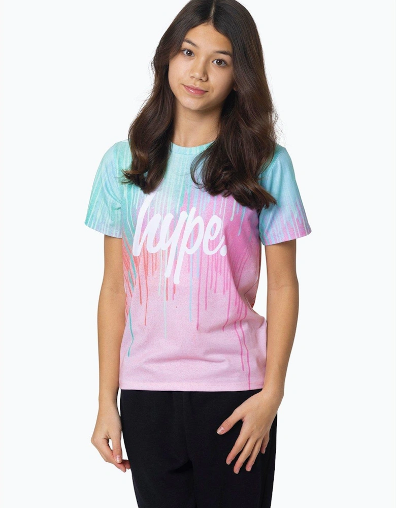 Girls Multi Mint Pink Drips T-shirt