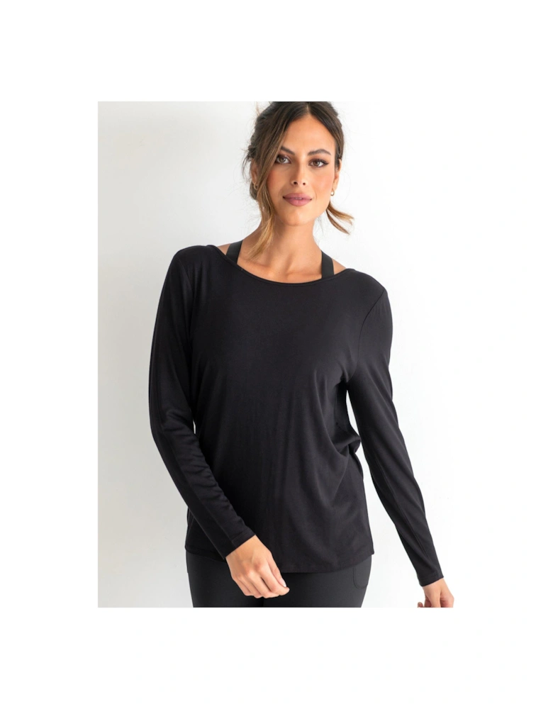 Cross Back Jersey Yoga Top - Black