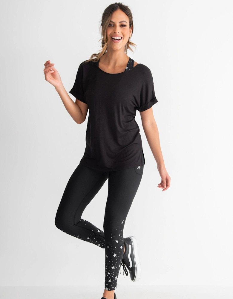 Energy Cross Back Short Sleeve Yoga Top - Black