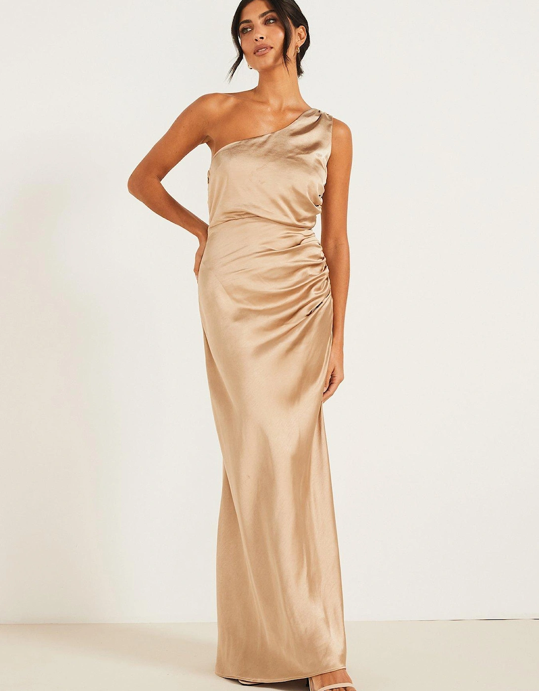 One Shoulder Satin Bridesmaid Dress - Champagne, 2 of 1