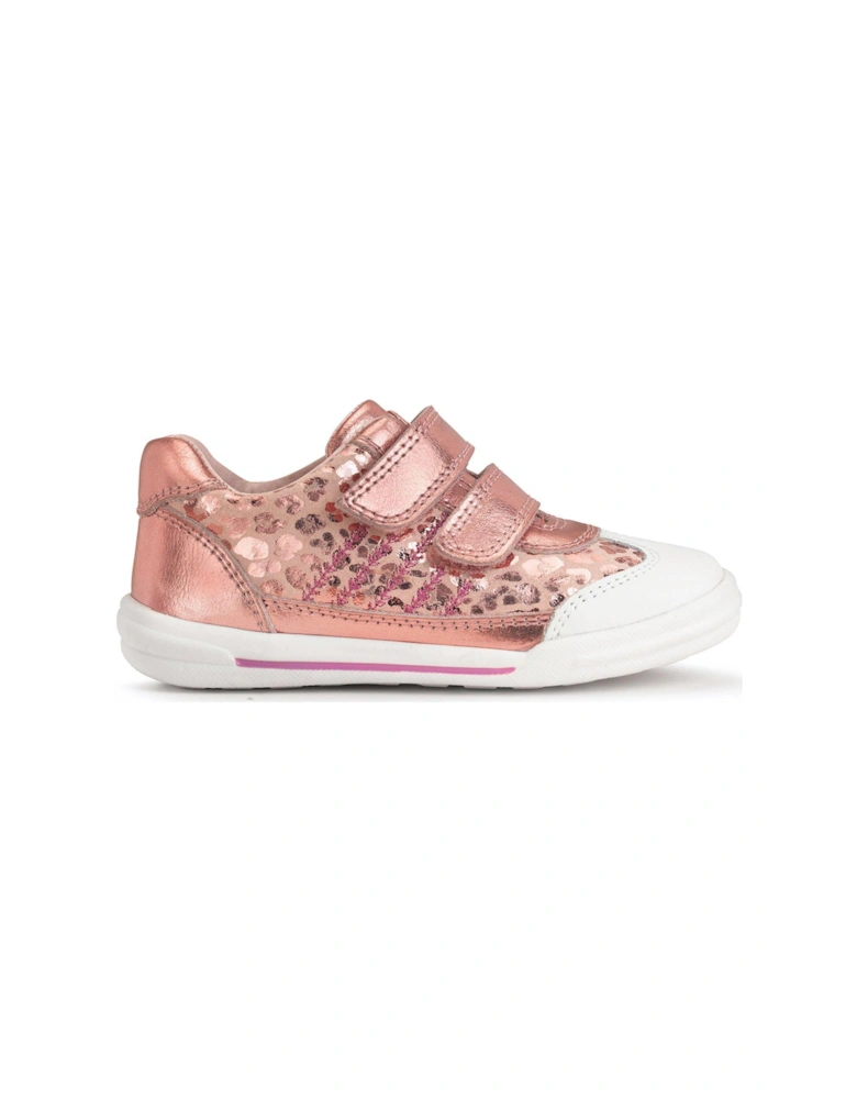 Roundabout Rose Gold Leather Girls Double Rip Tape Pre School Shoes