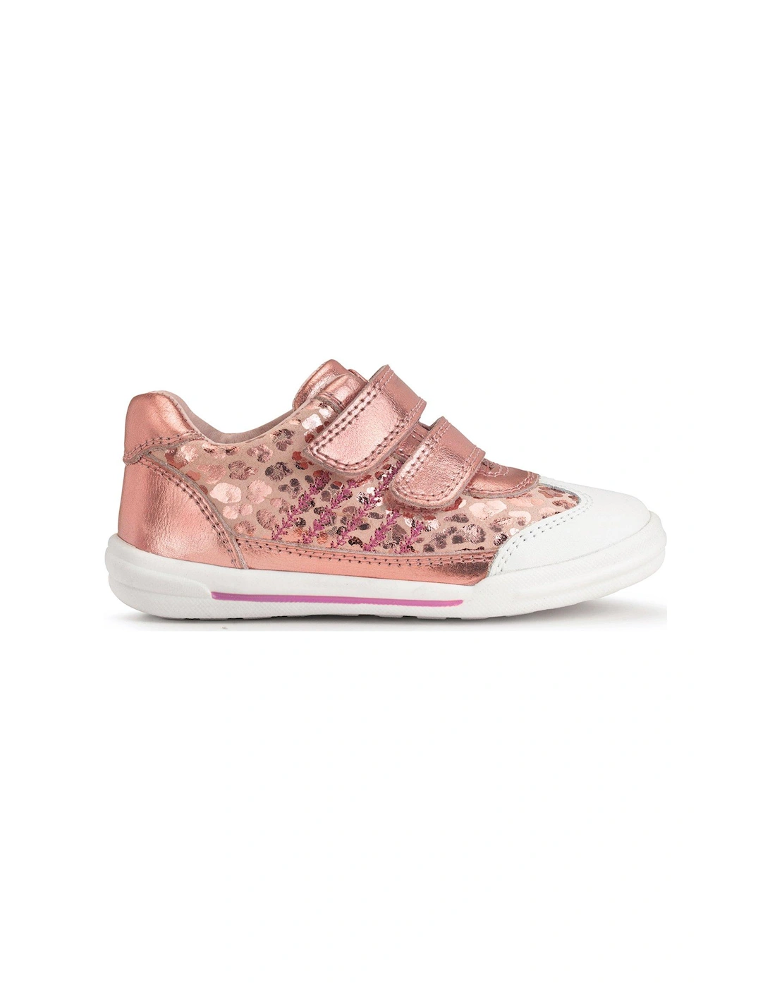 Roundabout Rose Gold Leather Girls Double Rip Tape Pre School Shoes, 2 of 1