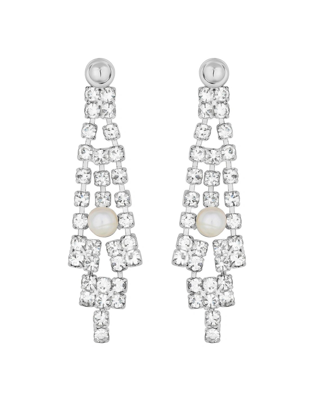 SILVER PLATE PEARL AND CRYSTAL V DROP EARRING, 2 of 1