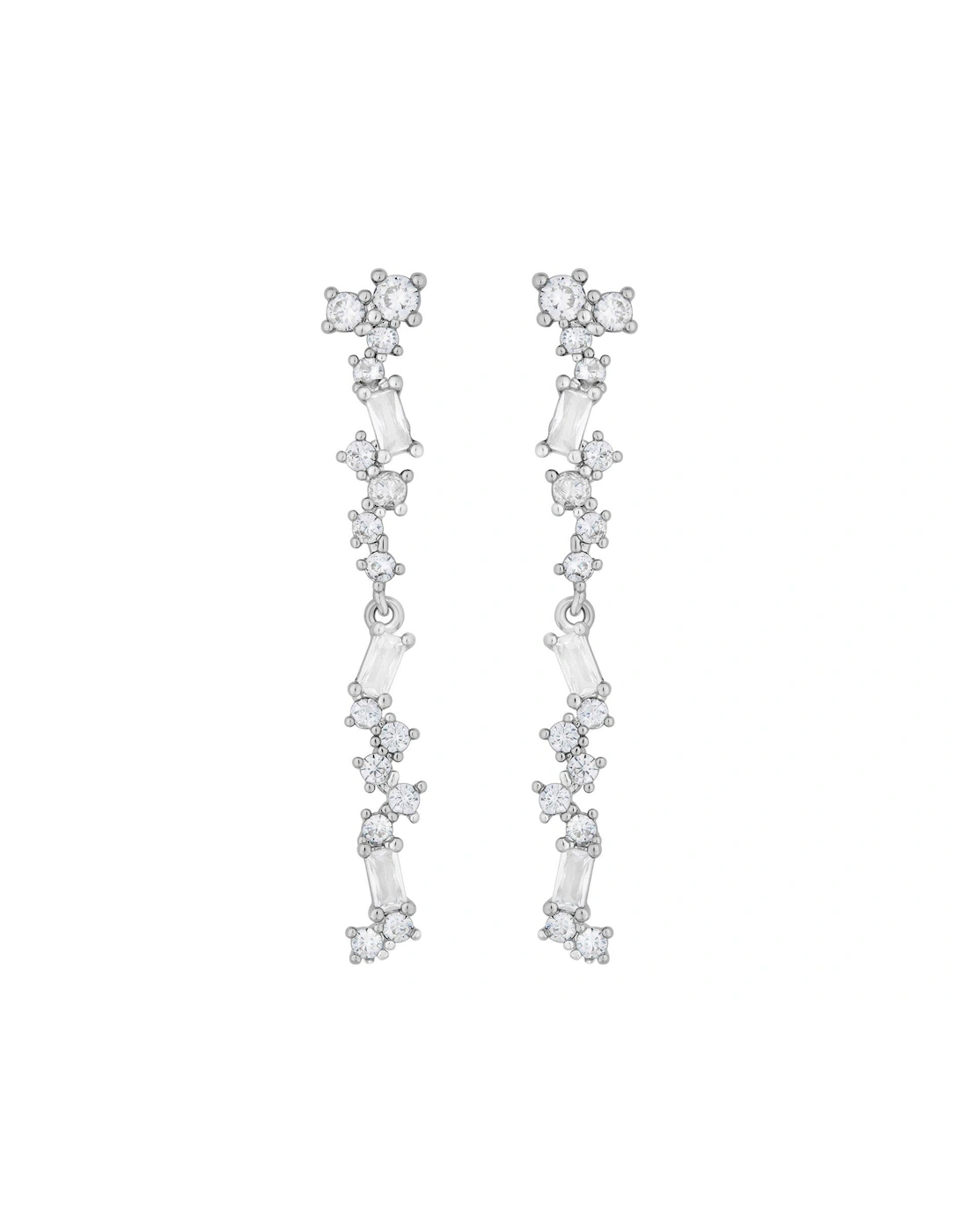 RHODIUM PLATE SCATTERED STONE EARRING, 2 of 1