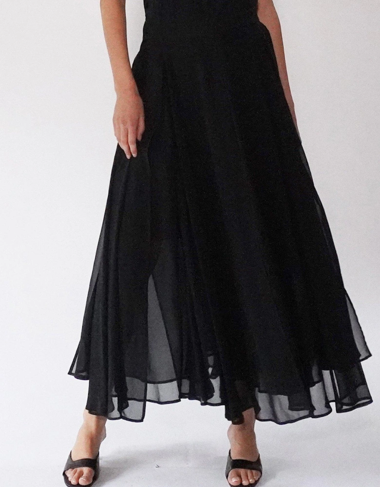 Floaty Sheer Multi Layered Olsen Maxi Skirt - Black