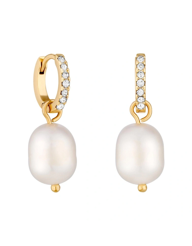 Gold Plate Cubic Zirconia And Freshwater Pearl Hoop Earring