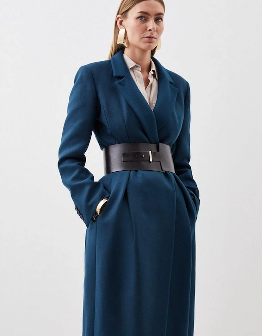 Tailored Wool Blend Belted Midi Coat