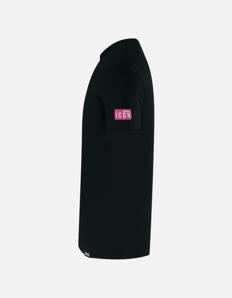 Pink Icon Box Logo on Sleeve Black Underwear T-Shirt