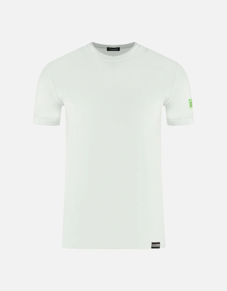 Green Icon Box Logo on Sleeve White Underwear T-Shirt