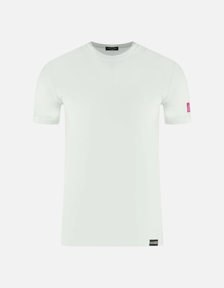 Pink Icon Box Logo on Sleeve White Underwear T-Shirt