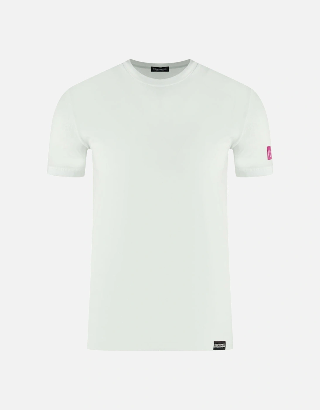 Pink Icon Box Logo on Sleeve White Underwear T-Shirt, 4 of 3